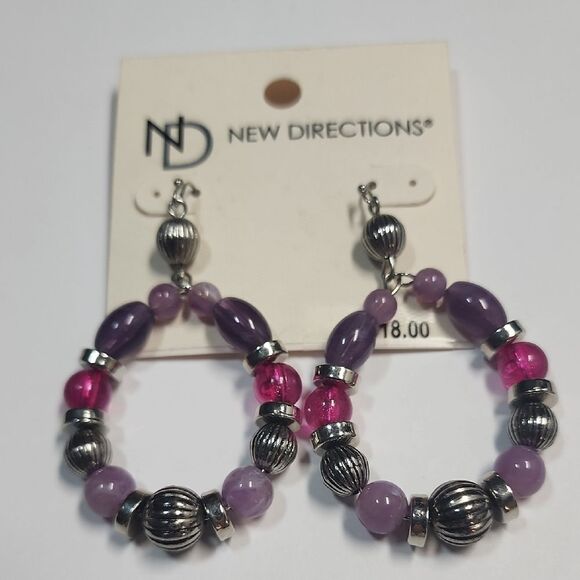 New Directions Purple and Pink Beaded Earrings - Picture 1 of 3